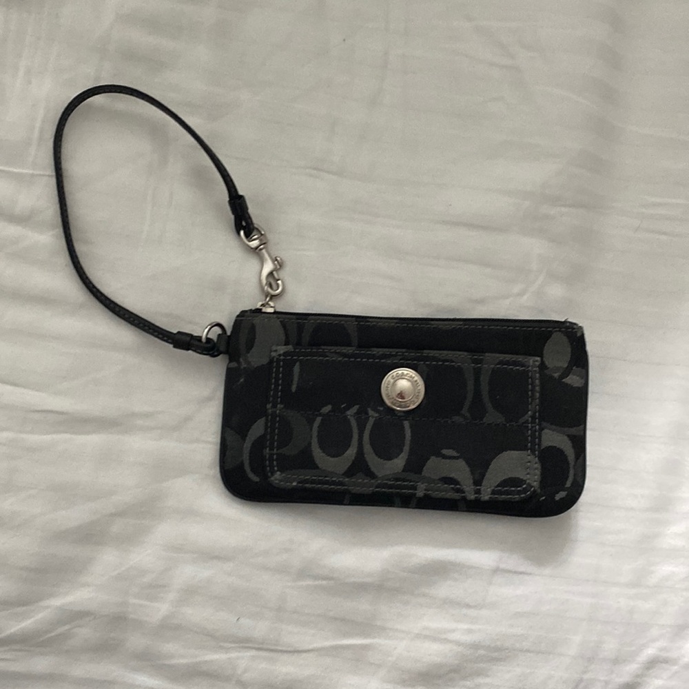 Coach Canvas Signature Monogram Wristlet Clutch Black Gray  Authentic - used